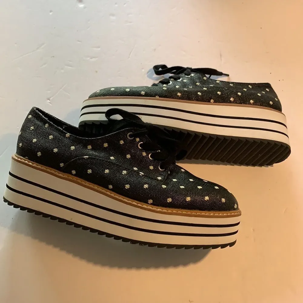 Zara coated canvas polka dot derby platform